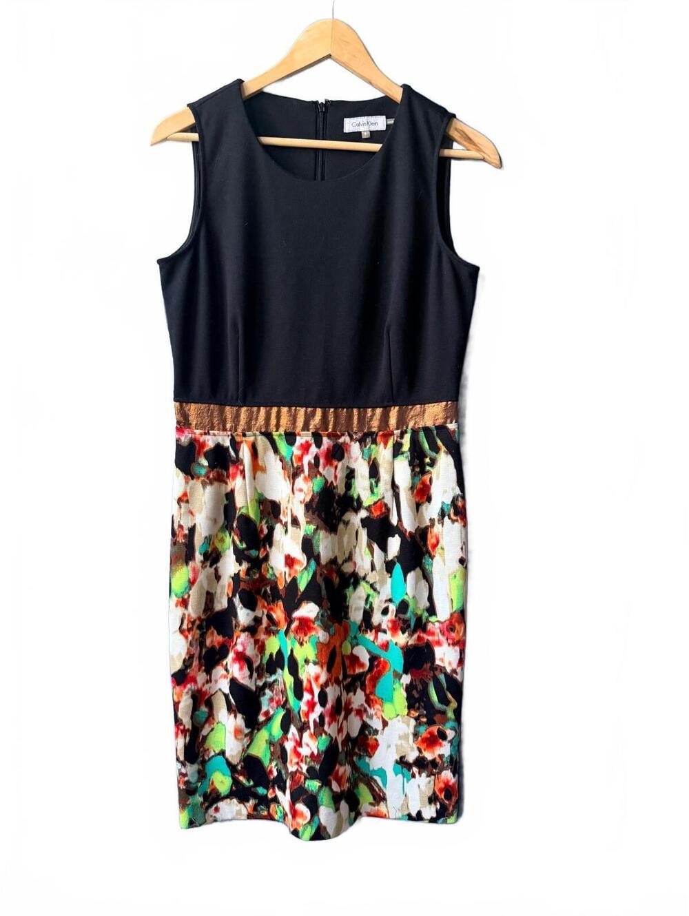 Calvin Klein Abstract Floral Sheath Dress Size 8 Black Multi